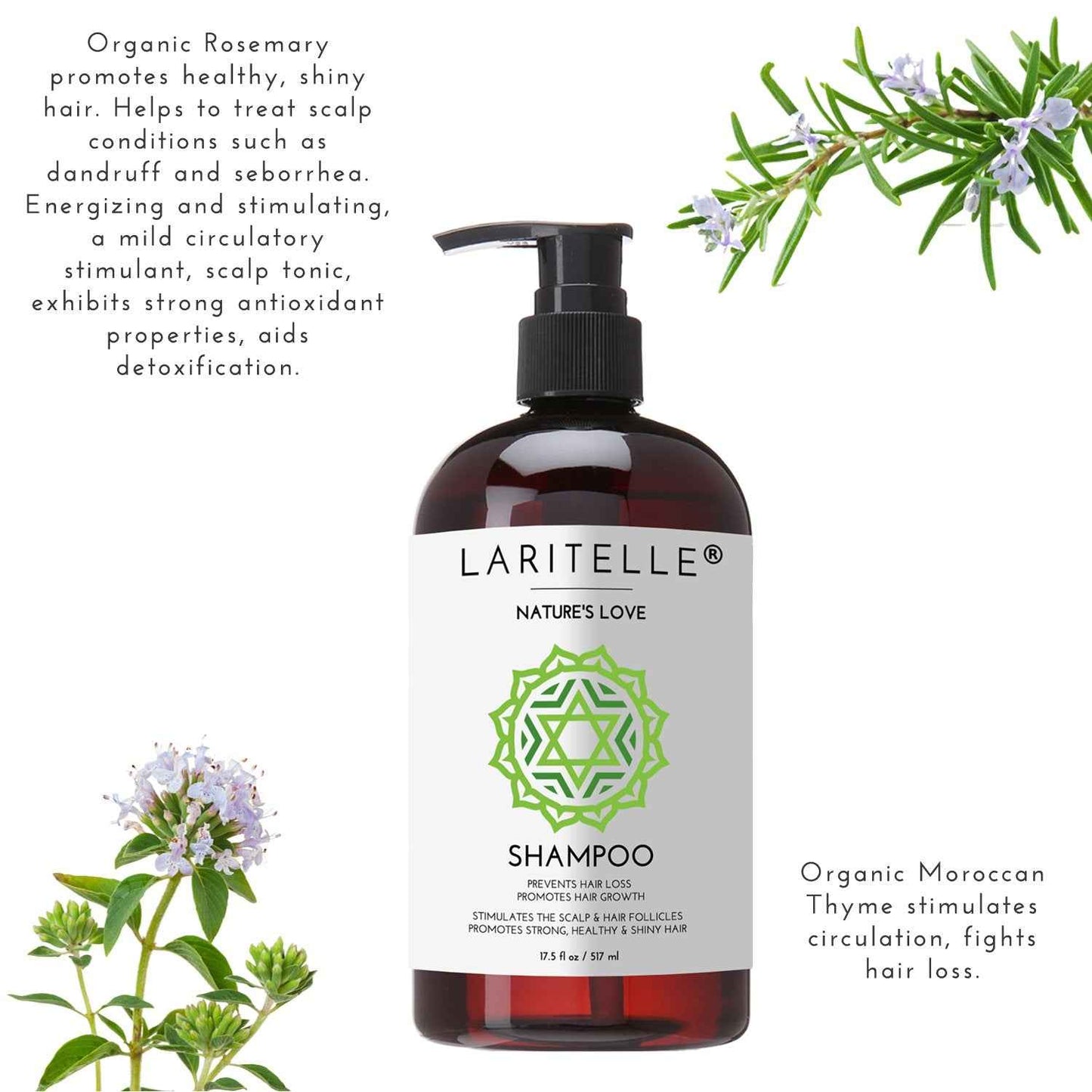 Laritelle Organic Shampoo 17.5 oz | Organic Quinoa + Keratin + Follicle Stimulating Rosemary, Ginger & Grapefruit | Hair Loss Prevention, Clarifying, Softening, Strengthening | NO GMO. Vegan