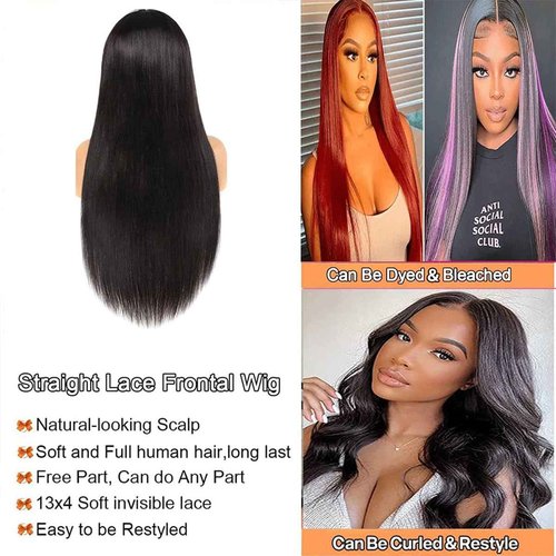 Xojao Straight Lace Front Wigs Human Hair Pre Plucked 13x4 HD Lace Frontal Wigs for Women Brazilian Virgin Human Hair Wig With Baby Hair Glueless Natural Color 180 Density 26 Inch