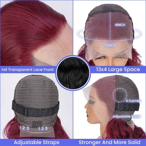 FASCARA human hair wig 26 Inch 13x4 body wave lace front wigs human hair 99J burgundy transparent lace front wigs 180% density pre plucked body wave wig with baby hair