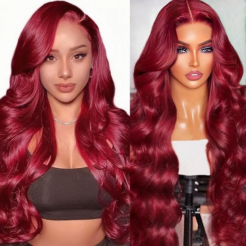 99J Burgundy Lace Front Wigs Human Hair 200 Density 30 Inch 13x4 Body Wave HD Lace Front Wigs Human Hair With Pre Plucked Glueless Red Wig Wine Red Lace Front Wigs