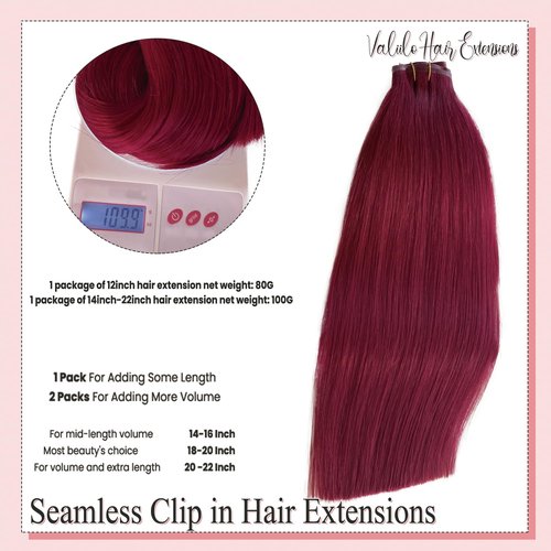 Hair Extensions Burgundy Clip in Hair Extension Real Human Hair Clip on Hair Extensions for Women 22 Inch 100G 7 Pcs