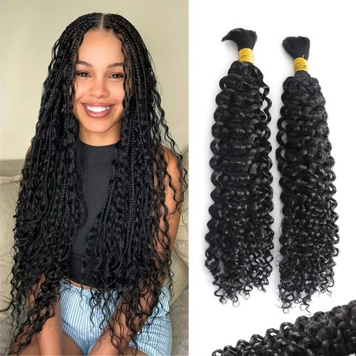 GoGobraids Human Braiding Hair Boho Braids Human Hair Water Wave Bulk Human Hair for Braiding No Weft Bundle Brazilian Virgin Curly Hair Extensions Natural Color 20 Inch 1pack/100g