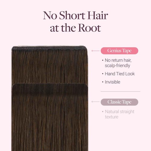 GOO GOO Genius Tape in Hair Extensions, Hand Tied Tape Weft, 4A Chocolate Brown, 14inch 50g 20pcs, Remy Human Hair, Seamless Invisible Tape, Natural Blend, Lightweight