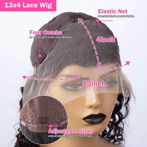 yuccy Curly Bob Wig Human Hair 13X4 Water Wave Lace Front Wig Human Hair Pre Plucked 250% Density Curly Bob Wigs for Women Natural Color 14 Inch…