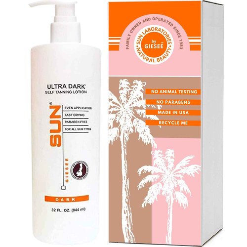 Sun Laboratories By Giesee Ultra Dark Self Tanning Lotion 32 oz - Organic Sunless Tanning Lotion, Extra Dark Self Tanner, Natural Self Tanning Lotion for Face & Body, Instant Tan Glow Beauty