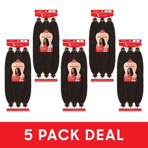 Outre X-Pression - Twisted Up - Springy Afro Twist 24" 3X (5 Pack, OFF BLACK 1B)