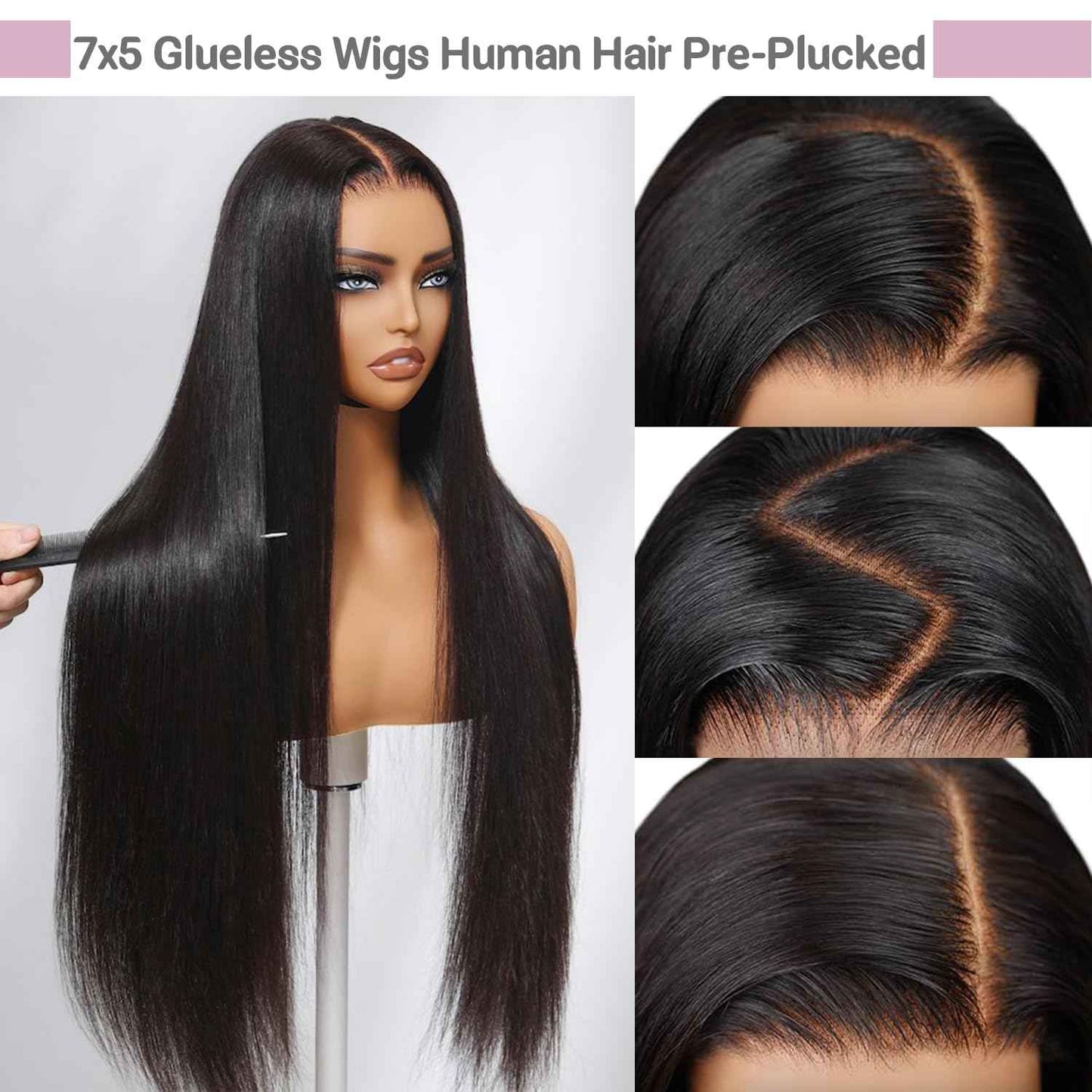 32 Inch Wear and Go Glueless Wigs Human Hair Pre Plucked Pre Cut 7x5 Hd Lace Front Wigs Human Hair for Women No Glue Closure Ready to Wear Straight Wigs 220% Density Natural Black for women