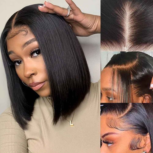 Holiden 200% Density 10 Inch Short Bob Wig Human Hair 13x4 HD Lace Front Wigs Straight Bob Lace Front Wigs Glueless (13x4 Black Bob Wig, 12 Inch)