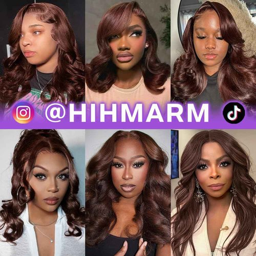 Hihmarm Chocolate Brown Body Wave Lace Front Wigs Human Hair Pre Plucked 180% Density 13x4 HD Lace Front Wigs Human Hair For Black Women 18 Inch Glueless Wigs Human Hair Beginners Friendly