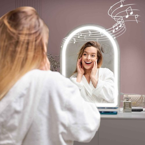 AOBEO Vanity Mirror with Lights and Bluetooth Speaker, 20" x 28" Vanity Mirror with Lights, Lighted Makeup Mirror, 3 Color Modes, Dimmable Light, Tabletop LED Mirror