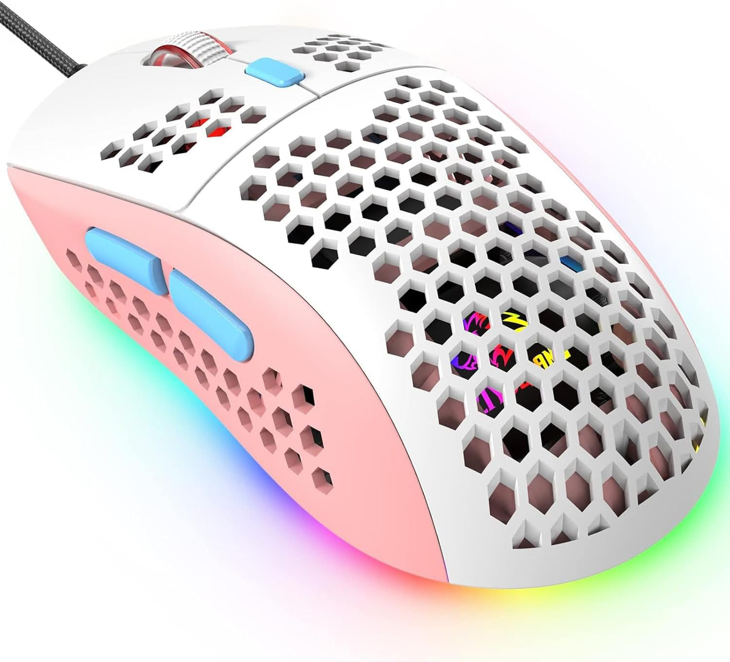 ZIYOU LANG Wired RGB Gaming Mouse,65G Lightweight Honeycomb Ultralight Mouse with High Precision Sensor 6400DPI,6 Button Programmable USB Gaming Mice,Precise Registration for PC Gamers Xbox PS4 Users