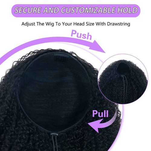 CanaryFly Afro Kinky Curly Half Wigs For Black Women 200% Density 3 In 1 Half Wig Human Hair With Drawstring Afro Curly Glueless Flip Over Wigs Quick Install Beginner Friendly, Natural Black(14inch)