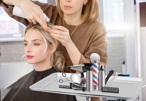 Salon Tray Extra Large Tattoo Tray Premium Stainless Steel Tray cart for Clinic Spa Dental，Rolling Hairstylist Tray Mayo Stand with Brake Wheels