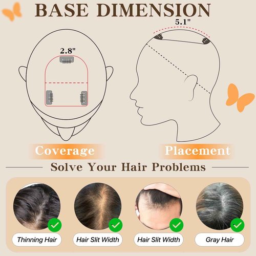 TESSHAIR Human Hair Toppers for Women, 150% Density Hair Topper with Bang, No Tangle & Smooth, Upgrade 7x13cm Silk Base, 14 Inch #02 Dark Brown