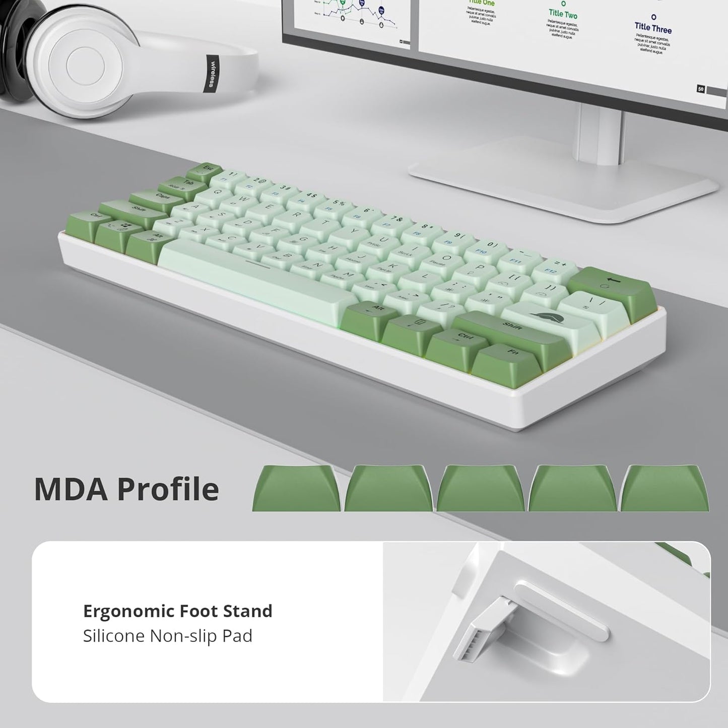 60 Percent Gaming Keyboard Mechanical with Linear Red Switch, 65% Wired Ultra-Compact Mini Keyboard Rainbow with PBT Keycaps for Ps4/Ps5/Xbox(68 Green)