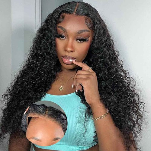 Ferzzon 6x4 Deep Wave Lace Front Wigs Human Hair 180 Density Glueless Wigs Human Hair Pre Plucked 6x4 Deep Wave Closure Wig Human Hair Pre Cut Wigs Human Hair Curly Wig 28 Inch