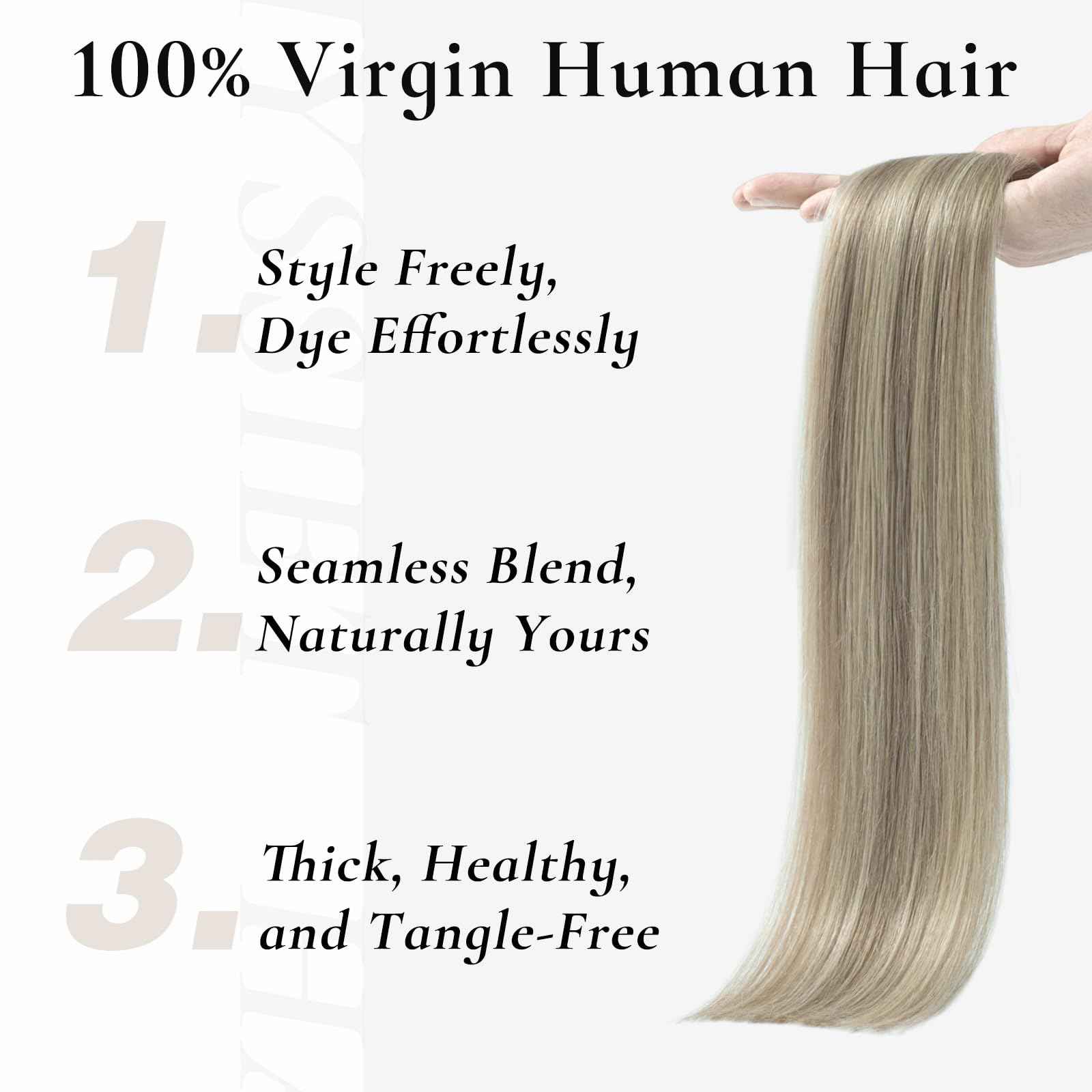 Hyssiet Tape in Hair Extensions Human Hair, 20pcs 50g 14 Inch Ash Blonde Highlighted Bleach Blonde Human Hair Tape in Extensions, Invisible Silky Straight Tape in Hair,Natural Thick Real Human Hair