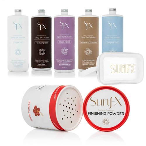 SunFX Post Spray Tan Finishing Powder | Tropical Bursrt | SunFX All Natural Tanning Solution Blend 5 Pack
