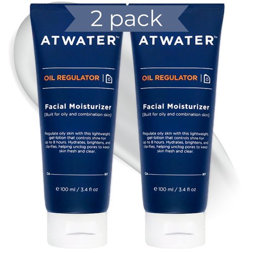 ATWATER Oil Regulator Men's Face Moisturizer, Oil Control Complex with Salicylic Acid and Niacinamide, Lightweight Unscented Formula for Oily Skin - 3.4 oz (2-Pack)
