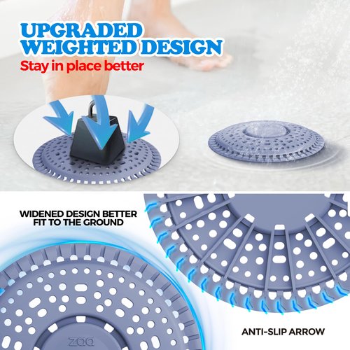 zaa Shower Drain Hair Catcher, Upgraded 2Pack Premium Silicone Drain Protector & Shower Drain Cover for Regular Floor Drains of Shower Room, Bathroom, Blue