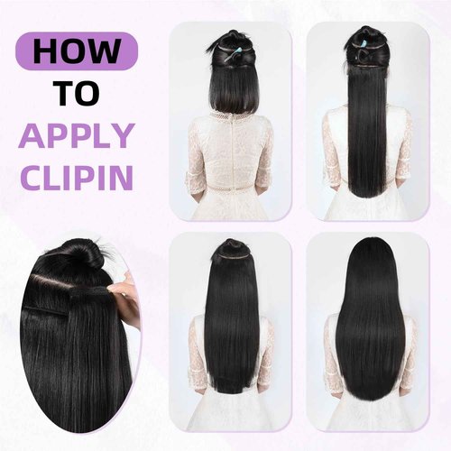 Nuzusa Clip in Hair Extensions Real Human Hair,100% Brazilian Remy Human Hair Extensions for Women,1B Natural Black 8pcs Per Set with Double Weft,26inch 130g,Straight