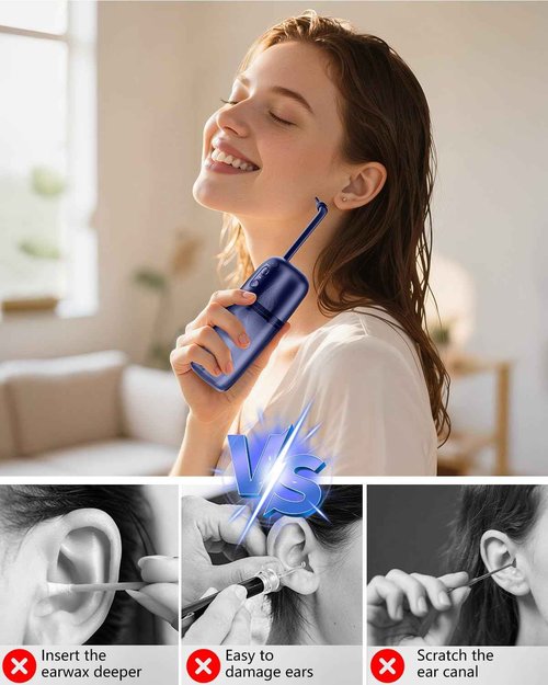 Electric Ear Wax Removal, Ear Cleaning Kit, Water Powered Ear Cleaner with 3 Pressure Modes 12 Replacement Tips, Ear Irrigation Flushing System, Safe and Effective Ear Wax Removal Tool (Blue)
