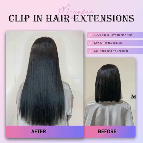 MEYOFUN Clip in Hair Extensions Real Human Hair, 24 Inch 120g, 1B Natural Black, Invisible Seamless Straight Remy Human Hair Clip in Extensions for Women 8pcs Per Set with Double Weft