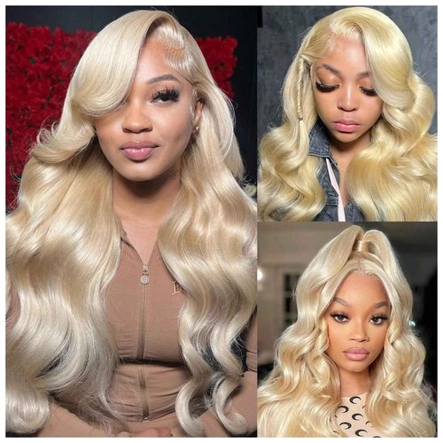 613 Blonde 13x6 HD Lace Front Wigs Body Wave Human Hair 613 Blonde Body Wave 13X6 HD Lace Frontal Wigs Pre Plucked with Baby Hair Loose Wave Wig Human Hair Daily Wear Wig for Women 24 Inch