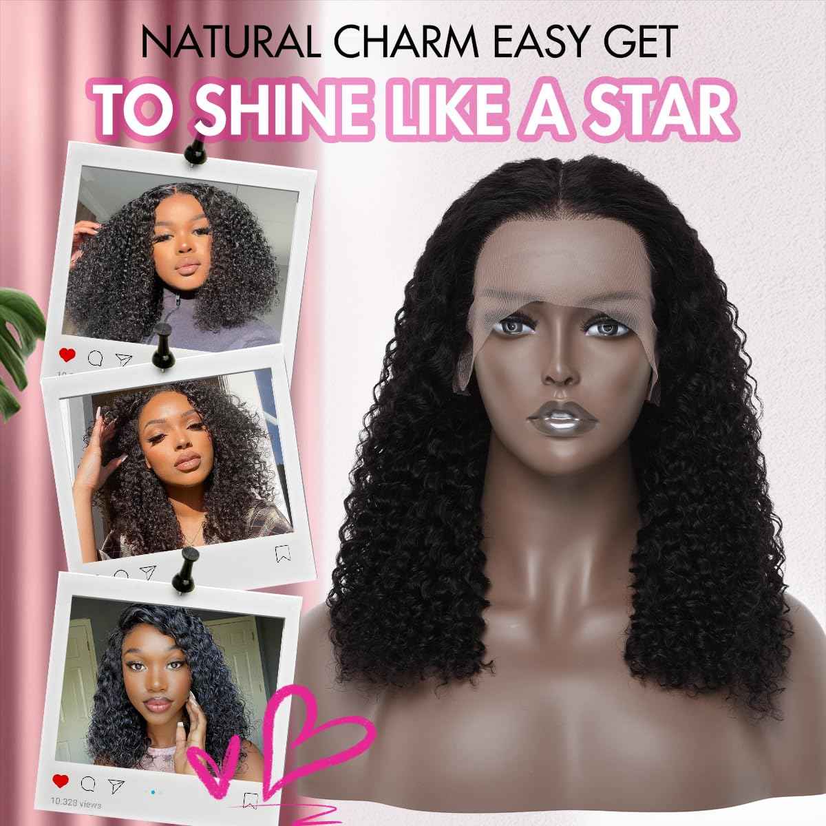 200% Density Mongolian Curly Human Hair Wigs 13X4 HD Lace Front Wigs Wear and Go Glueless Wigs Human Hair Pre Plucked with Baby Hair Unprocessed Virgin Hair Natural Black Color Curly Wig 16Inch