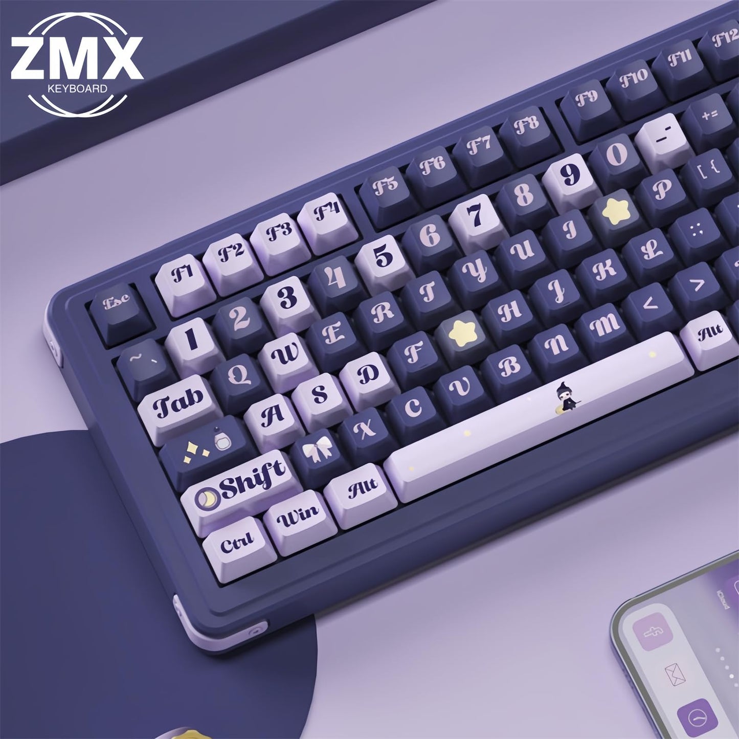 ZMX Cute Keyboard Keycaps,PBT Dye-Sub Custom Keycaps Set Cherry Profile 124 Keys Full Size Keycaps for ANSI Layout Cherry MX Switches 75% 60% Mechanical Gaming Keyboard Kawaii Cartoon Keycaps (15)