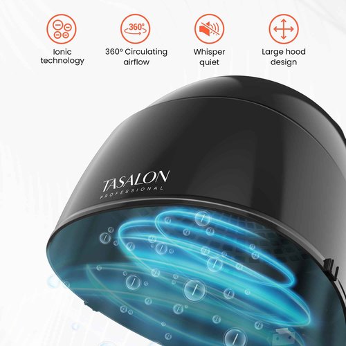 TASALON Portable Hooded Hair Dryer Bonnet, 1875W Height Adjustable Salon Home Hair Dryer with Hood, 3 Heating Settings - Black