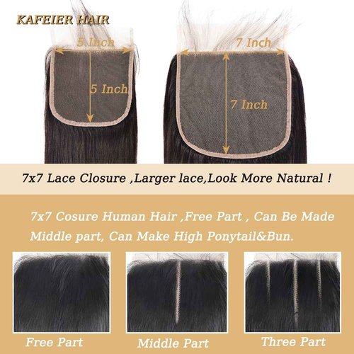 7x7 Transparent Closure Straight 100% Unprocessed Human Hair Virgin Remy Human Hair Free Part Pre-Plucked With Baby Hair Natural Hairline Natural Black Color 20 Inch