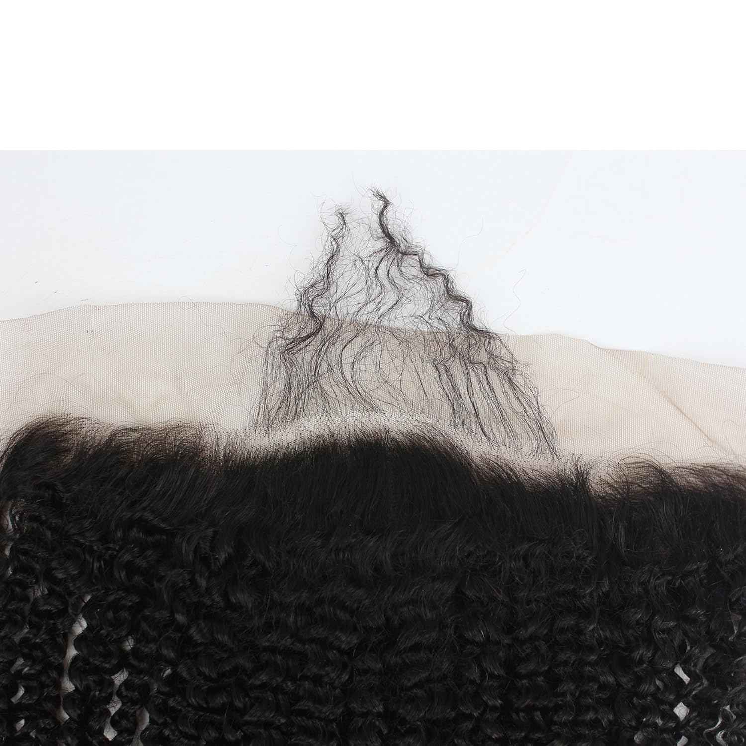 13×4" Lace Frontal Closure Kinky Curly Transparent Color Full Lace Front Closure Free Part Unprocessed Brazilian Virgin Human Hair Extension Ear to Ear Lace Closures Natural Color (14 Inch)