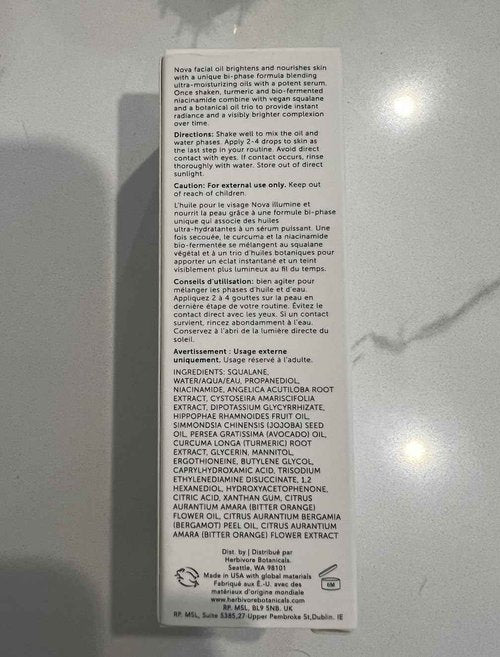 HERBIVORE Nova Facial Oil - Bi-Phase Oil with Tumeric + Niacinamide, Serum and Oil in one, Plant-based, Vegan, Cruelty-free, 50 mL / 1.7 oz