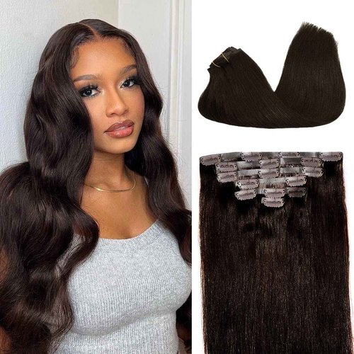 Asteria Seamless Clip In Hair Extensions Real Human Hair Straight Remy Human Hair Clip In Extensions For Women, #2 Dark Brown Soft Silk Straight Human Hair 7pcs 120g 20 Inch