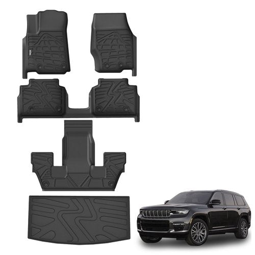 KARPAL Floor Mats Cargo Liner Fit with Jeep Grand Cherokee L 2021-2025 (6-Seater w/o 2nd Row Center Armrest Only), All-Weather 1st & 2nd & 3rd Row & Trunk TPE Car Mats