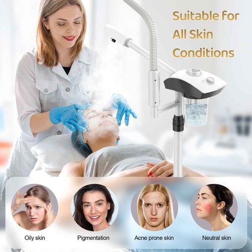 Professional Facial Steamer by Kingsteam - 2 in1 Face Steamer with 5X Magnifying Light Arm, Ozone Facial Steamer on Wheels, Nano Water Mist, High Volume Steam for Baber, Salon and Home use, White