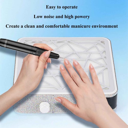 Nail Dust Collector with Vacuum Fan, Suction Machine for Acrylic Nails, Salon Use, White Diamond