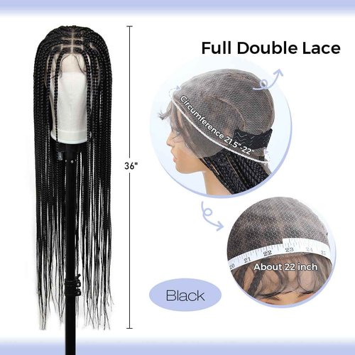 KRALER 36 inch Braided Wigs for Black Women, Knotless Box Braid Wig Full Double Lace Square Based Micro Box Braids Wig Pre Plucked with Baby Hair