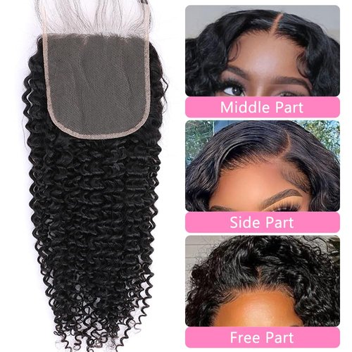 5x5 HD Lace Closure Jerry Curly Ultra-thin Transparent HD Lace Closure 12A Brazilian Virgin Human Hair Closure Free Part Pre Plucked with Baby Hair Natural Black 20 Inch