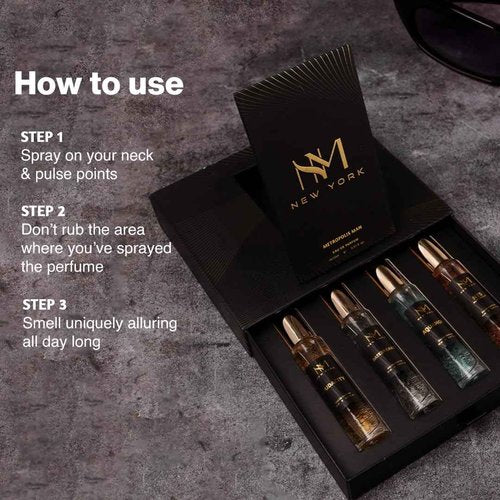 NOURISH MANTRA NM New York Metropolis Man Luxury Perfume Set Of 4 | Premium Luxury Perfumes | birthday gift for men | Perfume For Men long lasting smell | 15 ml Each