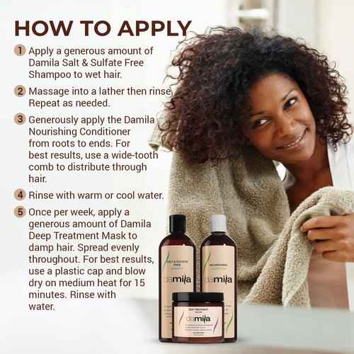 Damila Salt & Sulfate Free Shampoo & Nourishing Conditioner Set, 16.9 fl oz & Deep Treatment Mask, 16.9 fl oz