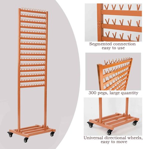 foriy Braiding Hair Rack 300 Pegs Metal Hair Extension Holder 2-Sided Adjustable Hair Braid Tools Hair Separator Stand with Wheels Tangerine Yellow Standing Braid Rack for Hair Stylist