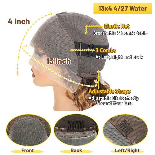 ADESORAES 26 Inch Honey Blonde Wigs Human Hair 180% Density 4/27 Highlight Ombre Lace Front Wigs 100% Human Hair Water Wave Lace Frontal Wigs Pre Plucked Wet and Wavy Curly Human Hair Wig