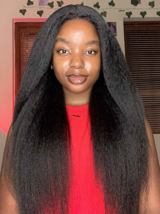 Kinky Straight Glueless Wigs Human Hair 5x7 Wear and Go Wigs Pre Plucked Pre Cut Lace Wig for Women invisible Lace Beginner Friendly 20Inches