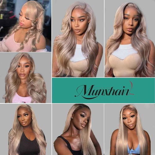 Munx Ash Blonde Wig Human Hair, 13X6 HD Transparent Glueless Wigs Lace Frontal for Black Women Pre Plucked Silky Straight Lace Front Wig Human Hair 180% Density 20Inch