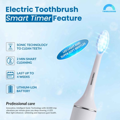 TWINKLEGUARD Shine Pro LED Electric Toothbrush - Advanced Whitening, Teeth Polishing & Gum Health Care