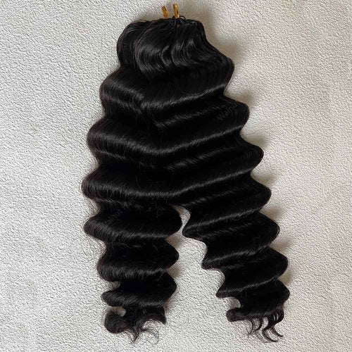 Deep Wave Crochet Human Hair Extensions Brazilian Virgin Feather Human Hair Bundles Pre Separated Braiding Hair Pre Looped for Boho Braids For Black Women Walnut Hair Natural Color 16inch 60g