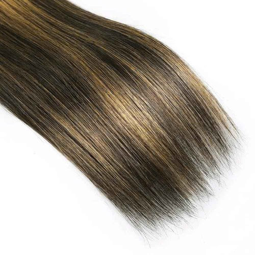 Dokksiiia Highlight Straight Human Hair Bundles P1B27#1B & #27 Piano Color Mix Double Weft Brazilian Virgin Human Hair Sew-In Weave Extensions 14 16 18 Inch Soft & Thick