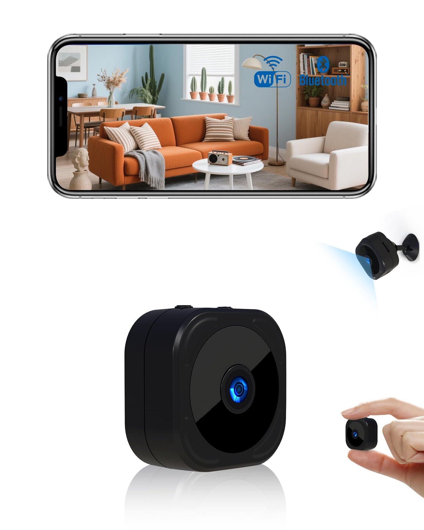 AOBOCAM 1080P HD Mini Camera for Indoor Security with App Control Motion Detection & Night Vision Wireless WiFi Rechargeable Pet Camera for Home/Office 24/7 Cycle Save (Black)